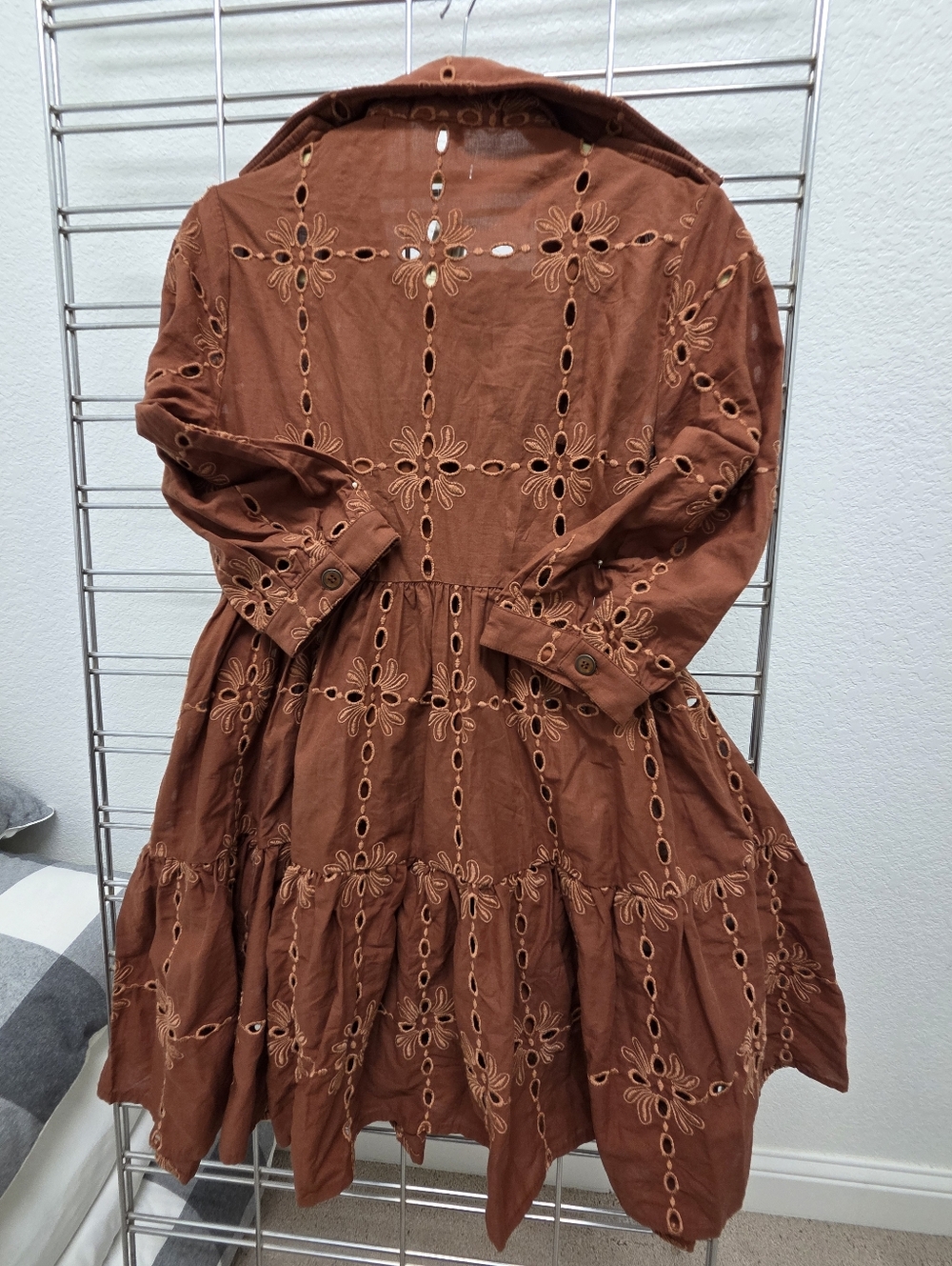 Eva Franco Rust Eyelet Button-Tier Dress - Picture 3 of 11